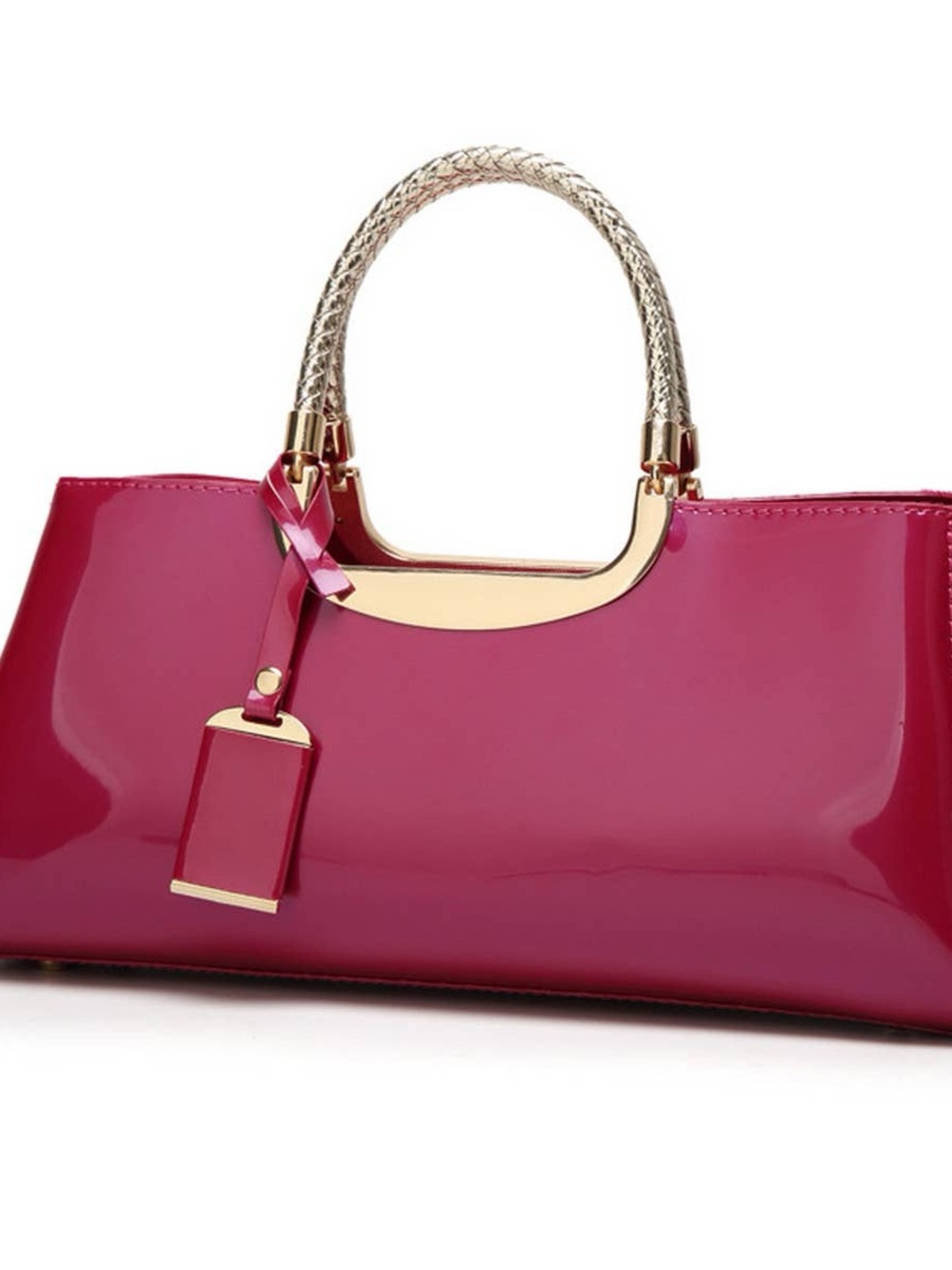 Elegant Pink Patent Tote with Gold Handle